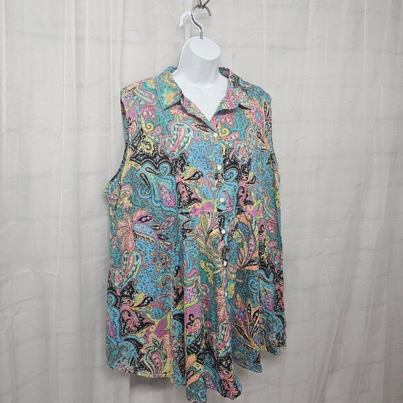 Intro Blue Paisley Y2K Tank Tunic Boho Retro Festival Hippie Button-Down 3X - Picture 4 of 11